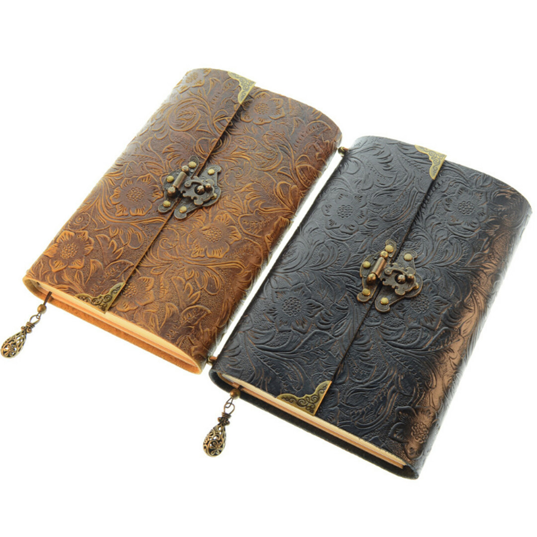 Geprägtes Muster Reisenotizbuch aus weichem Leder mit Schloss und Schlüssel Notizblock Tagebuch Kraftpapier für geschäftliches Zeichnen und Schreiben