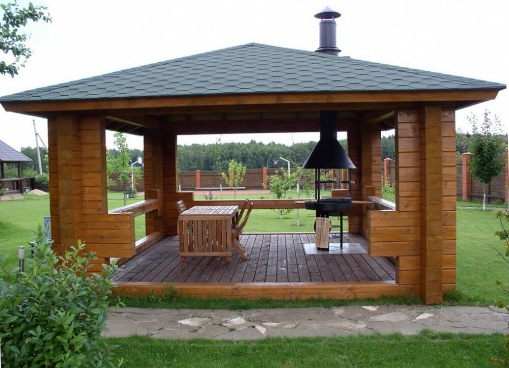Square gazebo from a bar with a barbecue