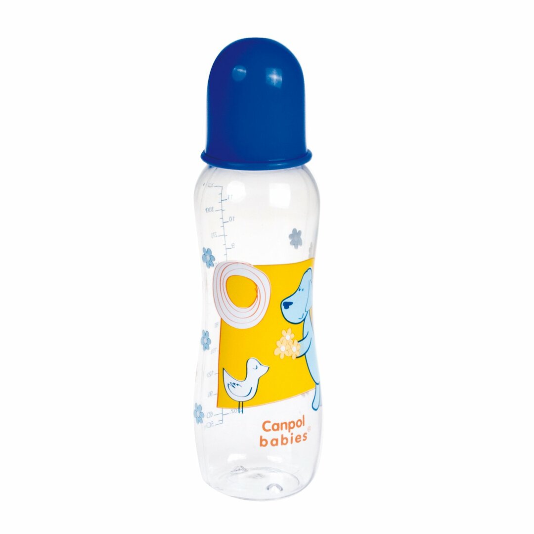 Canpol PP -flaske (BPA 0%) med silikonpene, 12+ måneder, 330 ml, 59 / 205prz, blå