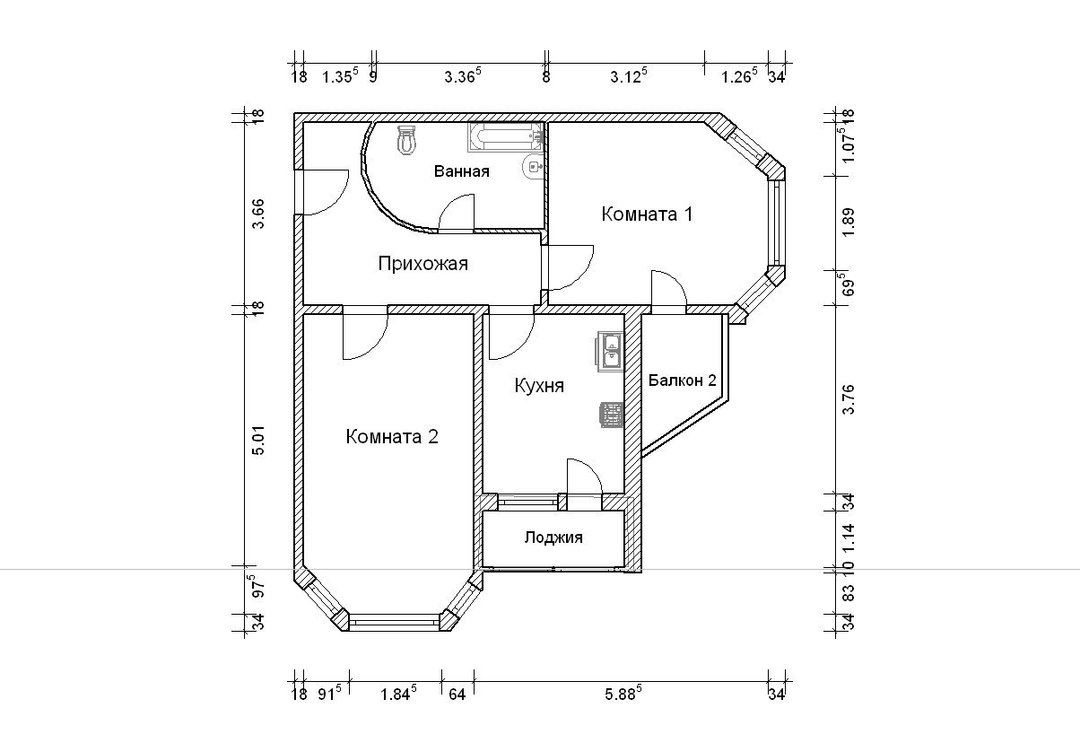 Layout of the apartment with balcony