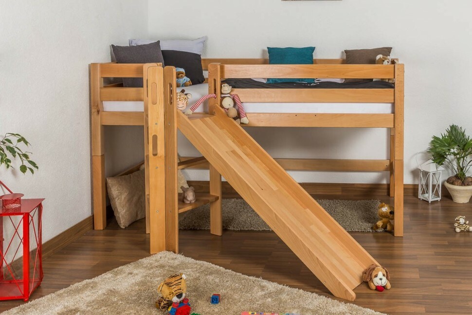 Kinderbett mit Rutsche aus Holz