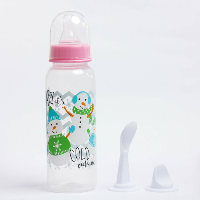 Babyflasche 3 in 1, komplett mit Löffel und Trinktülle, 250 ml, ab 0 Monate, MIX color
