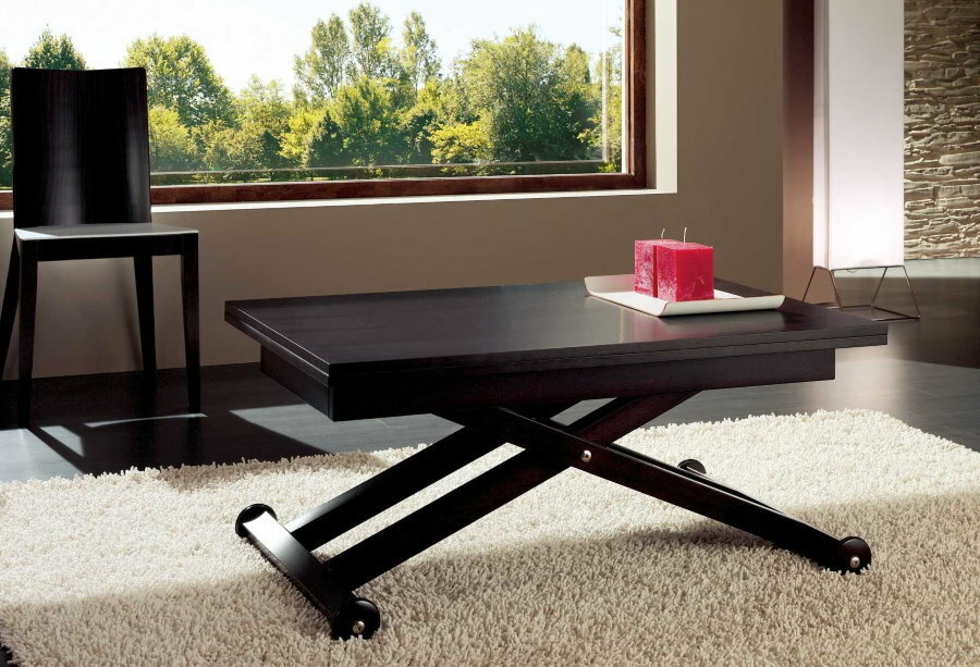 Convertible table on wheels in the living room