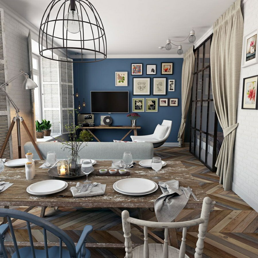 Interiér obývačky s jedálňou v typickom dispozičnom byte