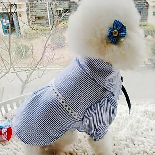 Dogs T-Shirts Dog Clothes Striped Bowknot Blue Pink Fabric Costume For Shih Tzu Poodle Spring # and # Fall Unisex Casual Fashion