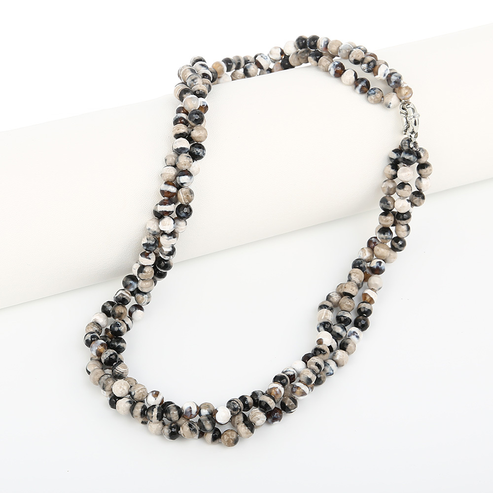 Beads My-bijou Zebra, agate black-white-beige 50 cm / 3 strands