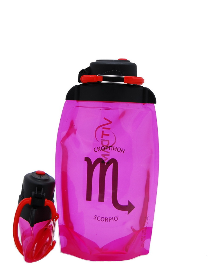 Bottiglia ecologica pieghevole Vitdam, rosa, 500 ml, Scorpione / Scorpione