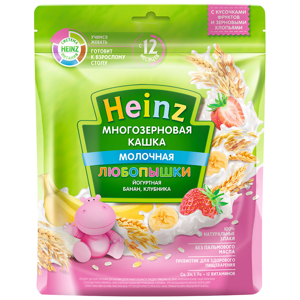 Grøt Heinz Lubopyshki multigrain yoghurt, banan og jordbær fra 12 måneder 200g