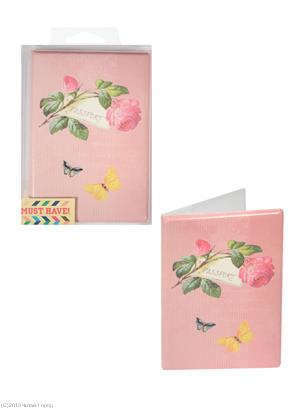 Copri passaporto vintage con rosa (scatola in PVC)