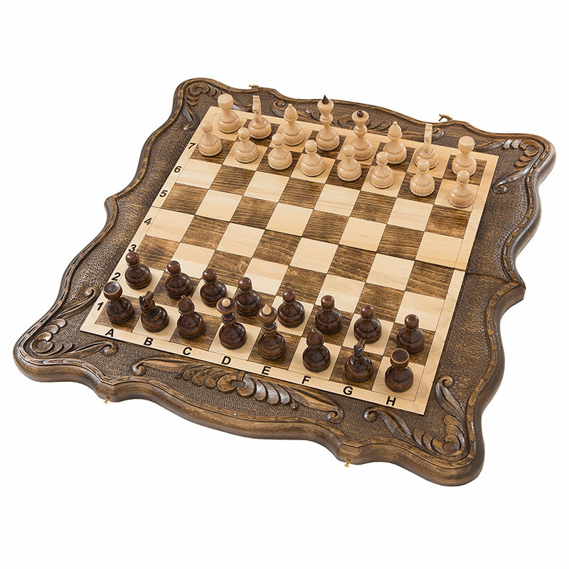 Schach + Backgammon Mirzoyan geschnitzt 50, am452