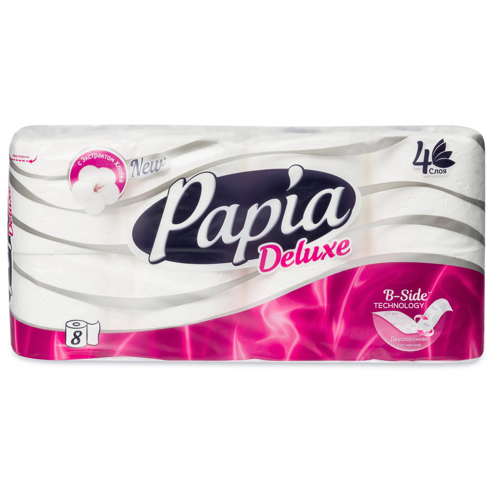 Papia Deluxe Toiletpapier Wit 4 Lagen 8 Rollen