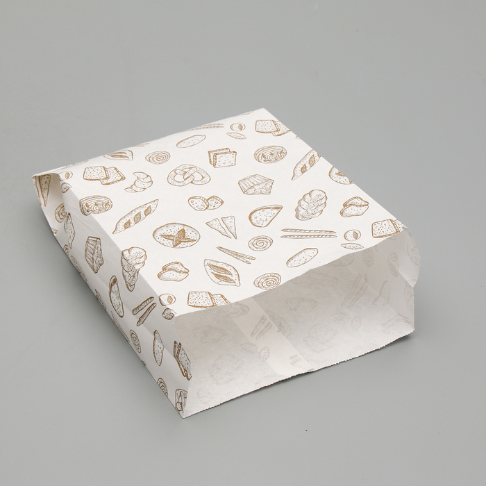 Užpildomas popierinis maišelis, baltas, su atspaudu, V formos dugnas 25 x 17 x 7 cm