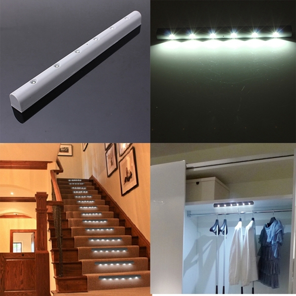 Drahtloser PIR-Bewegungssensor 6 LED Batteriebetriebene Schrankleuchte Home Stair Nachtlampe