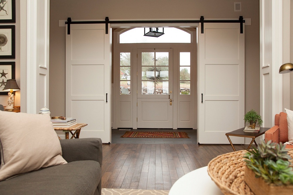 Barn sliding doors in the lobby of a private house