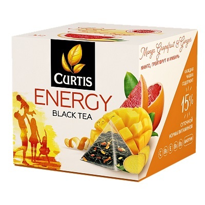 Curtis Energy Black Tea sort med tilsætningsstoffer 12 pyramider