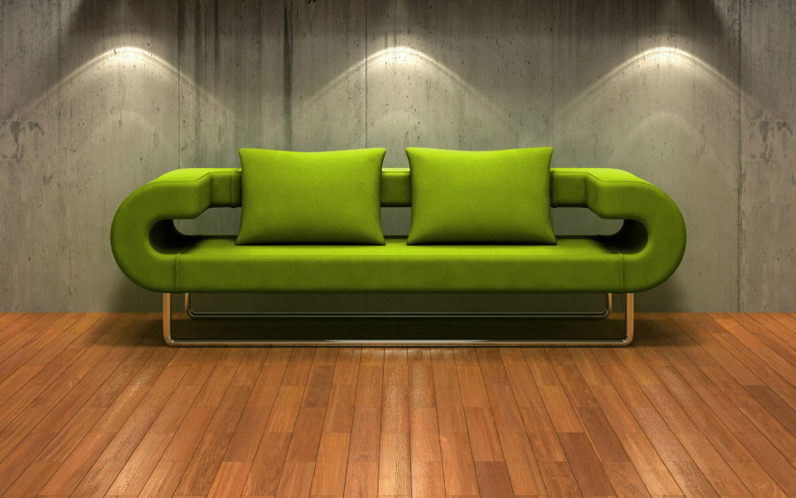 Mūsdienīgs augsto tehnoloģiju zaļš dīvāns