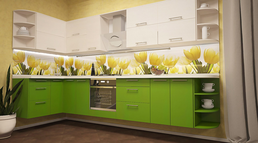 kjøkkenforkle laget av mdf med tulipaner