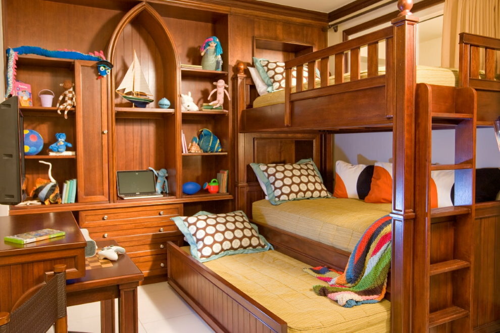 Wooden beds in girls room