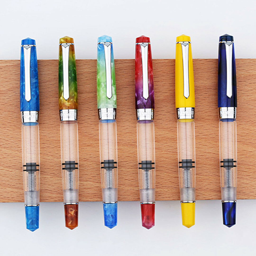 Piestové plniace pero Transparentné veľkokapacitné akrylové živice F 0,5 mm obchodné atramentové pero s krabicou