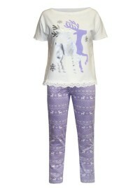 Pigiama (maglietta e pantaloni) per donna scandinavo, taglia: 52, colore: bianco, lilla
