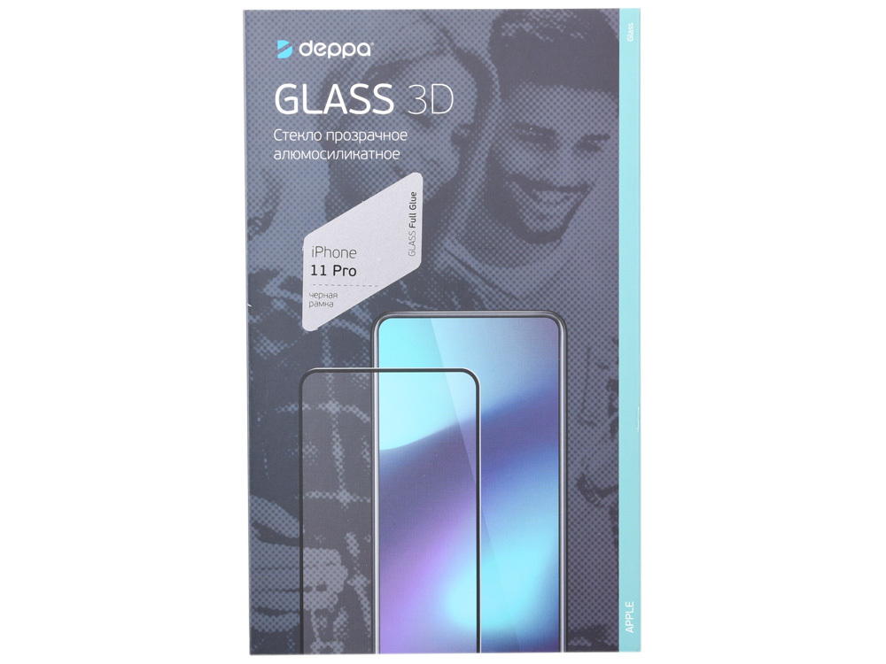 Beschermglas 3D Deppa Full Glue compatibel met Apple iPhone 11 Pro (2019), 0,3 mm, zwart frame