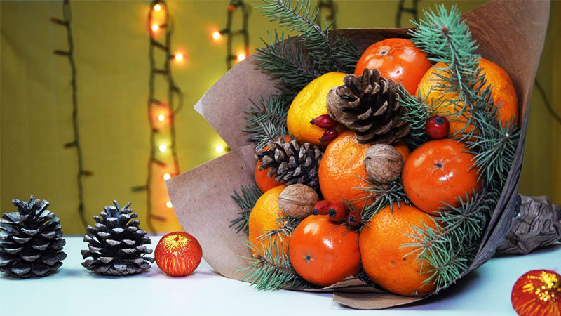 Og her er en nytårsbuket mandariner berusende med sin festlige lugt