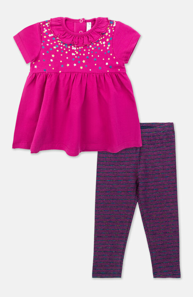 Completo in maglia per bambina: tunica, pantaloni (leggings)