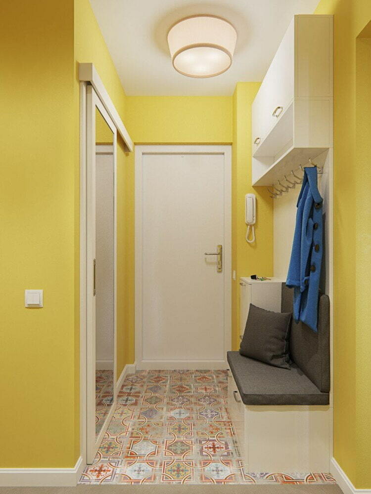 Kollased seinad moodsas stiilis koridoris