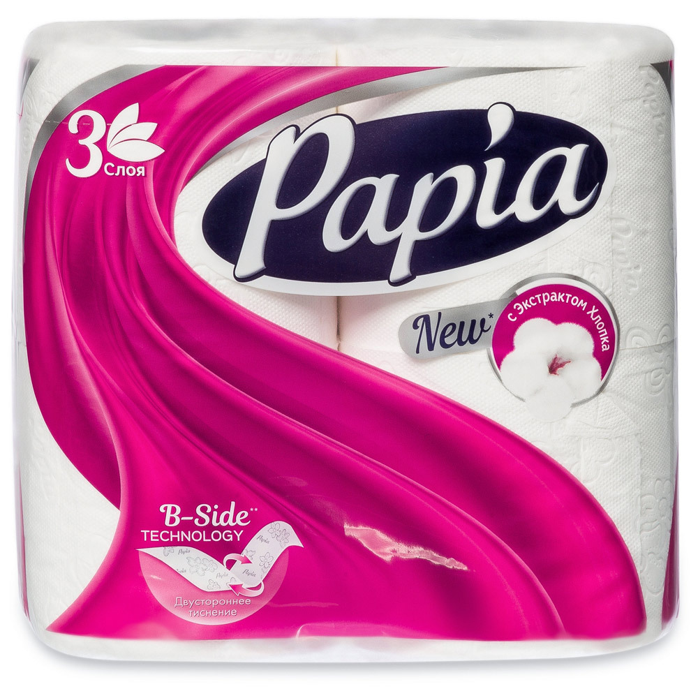 Papia toaletný papier biely 3 vrstvy 4 rolky