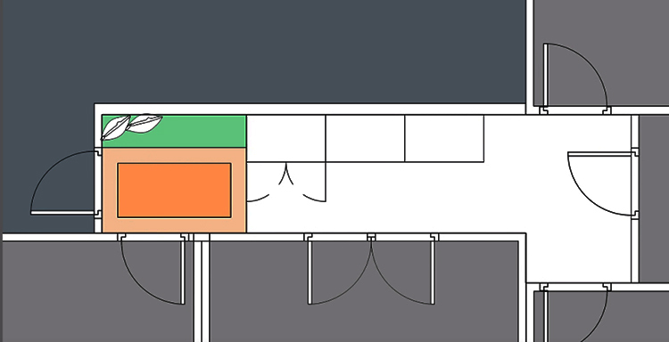 The sectional structure of the cabinet is clearly visible in the drawing.
