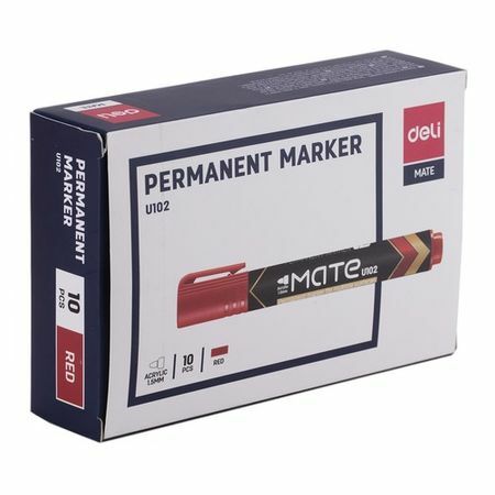 Permanent markør Deli EU10240 Mate rundskrift lug 1.5mm rød 12 stk / eske