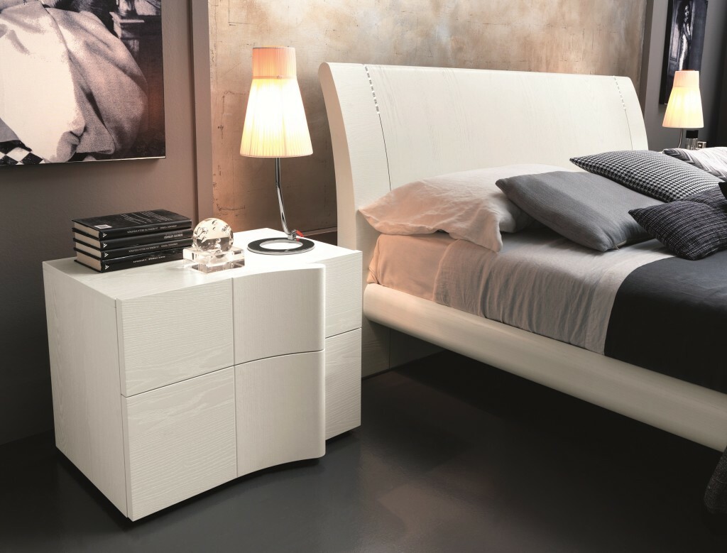 Stylish bedside table with white lacquered front