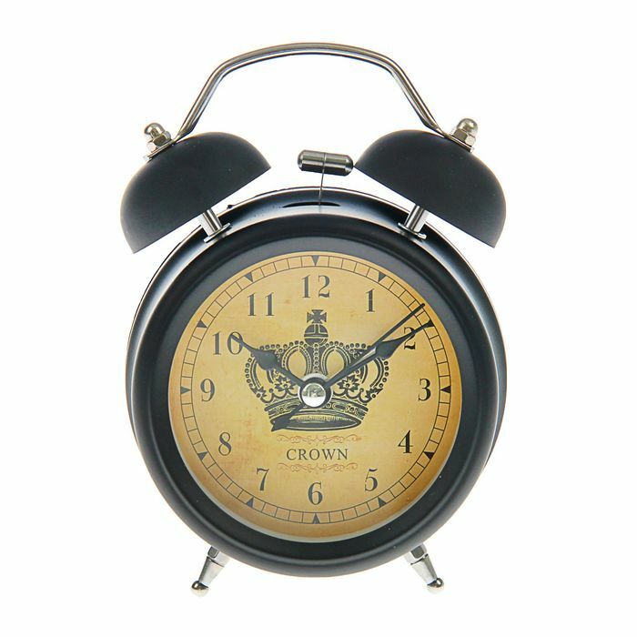 Väckarklocka d = 8cm, svart, krona på urtavlan
