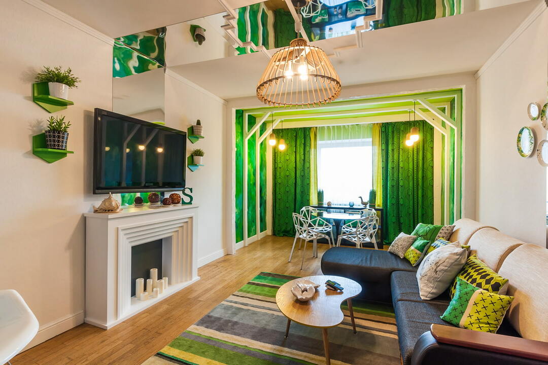 living room in green photo