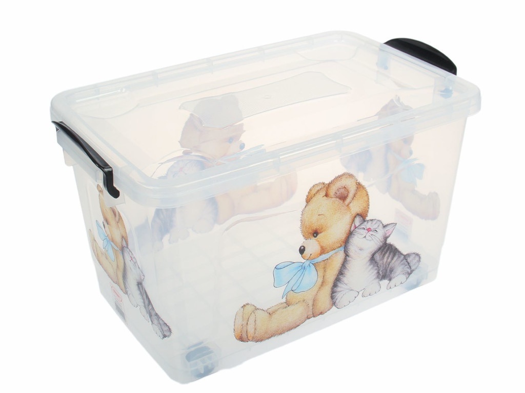 Storage container Rossplast 35L Teddy Bear and Kitten Transparent