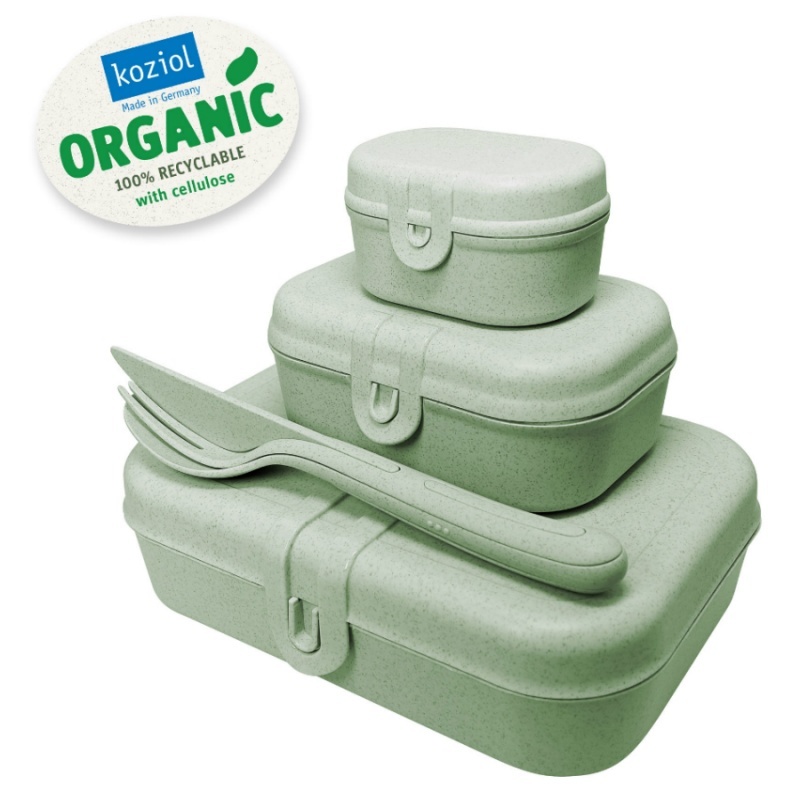 Set of lunch boxes 3 pcs. and cutlery Pascal organic green