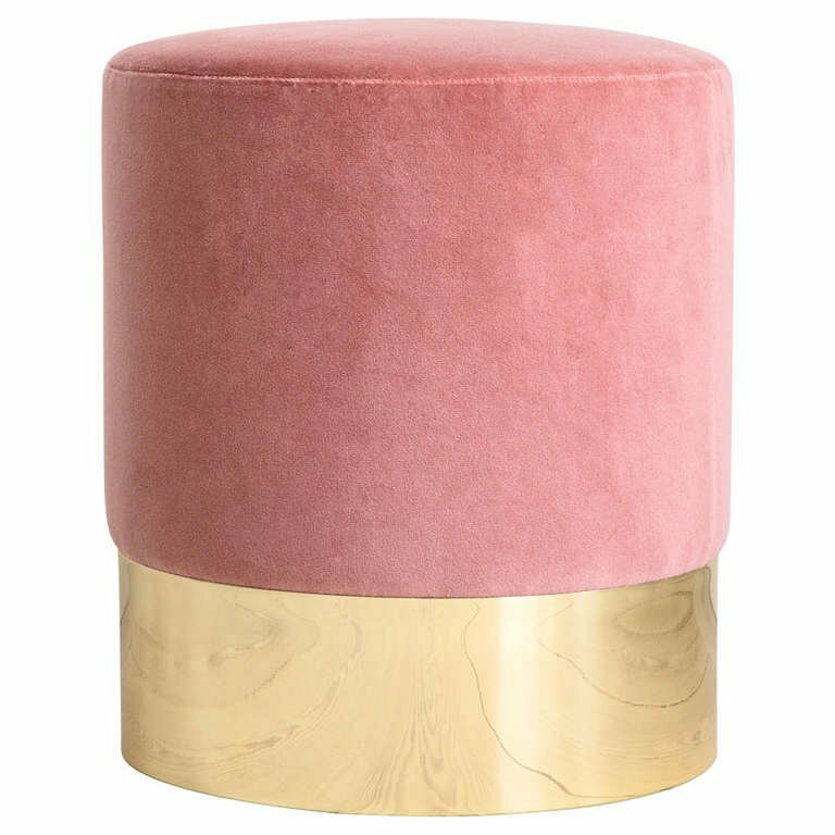 Pouf su base in ottone Madone rosa