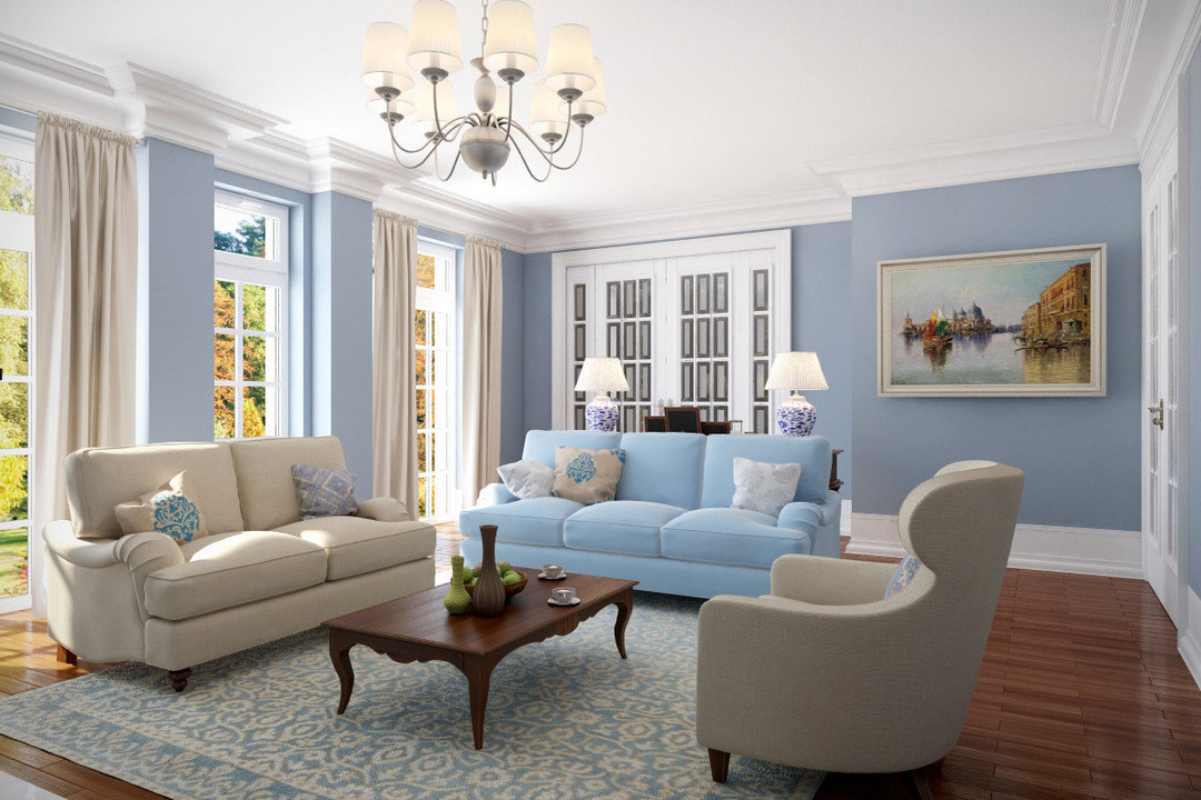 foto azul de la sala de estar