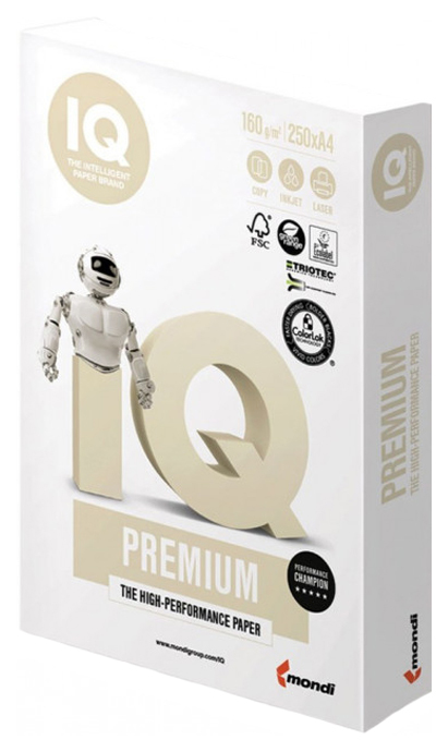 Carta IQ Premium, A4, 160 g/m2, 250 l, per stampa a getto d'inchiostro e laser, A+