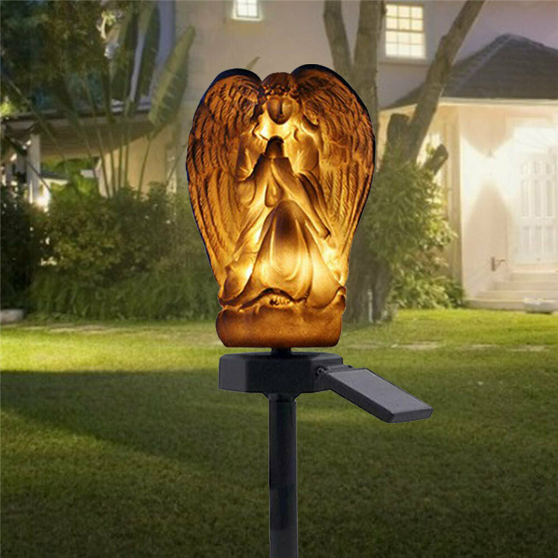 Lampada solare in resina da giardino con angelo a LED impermeabile