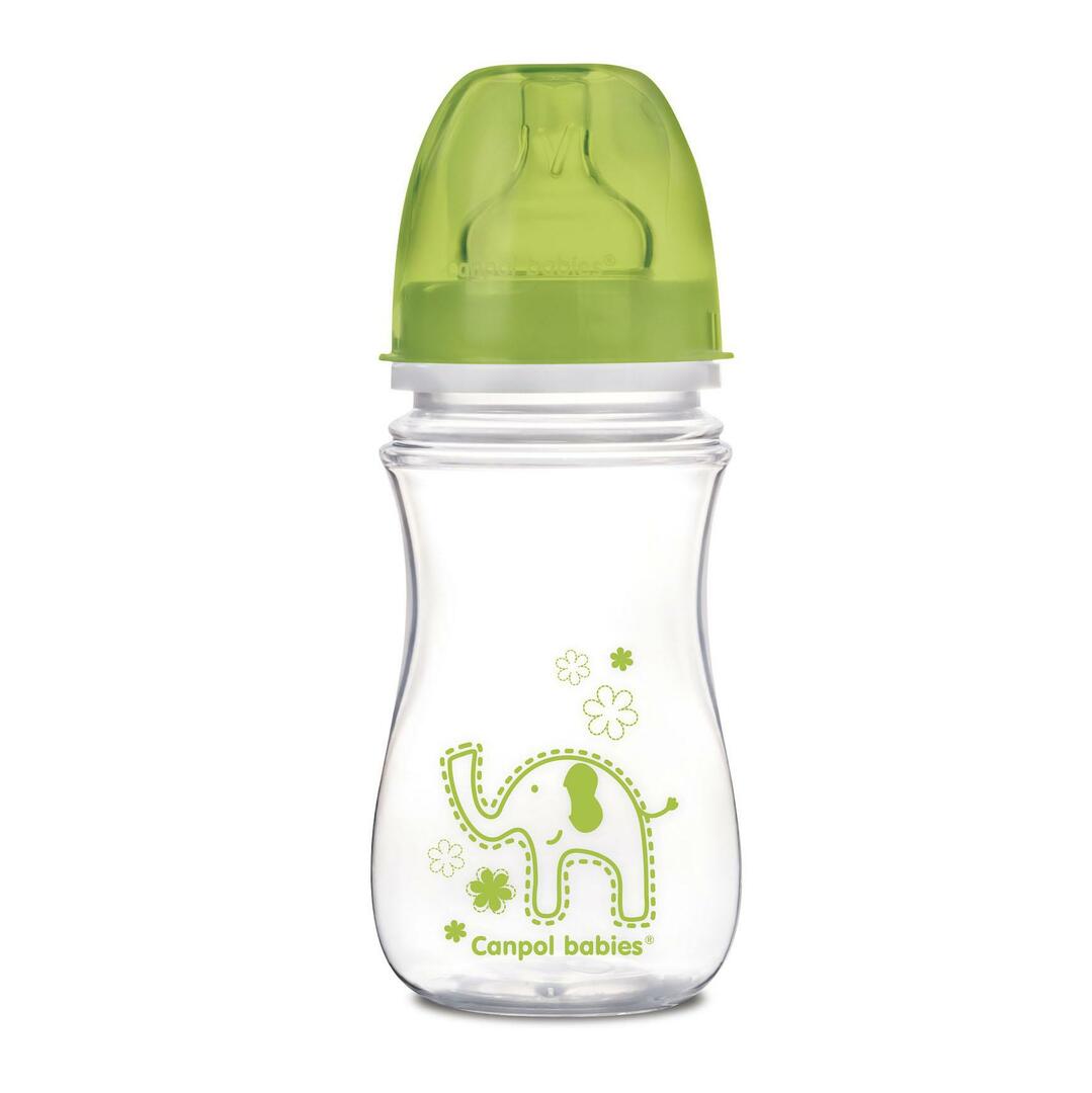 Canpol EasyStart Colorful Animals Flaske med bred mund, Anti-Colic, PP, 3+ måneder, 240 ml, 35/206, grøn