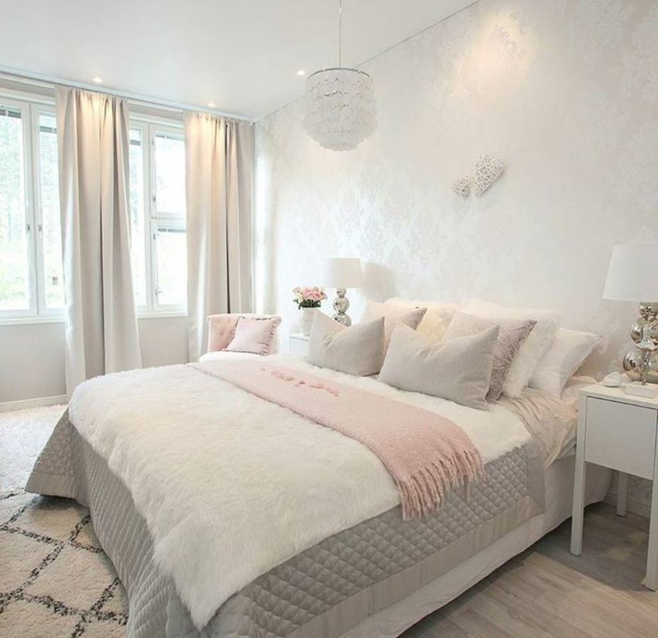 harmaa vaaleanpunainen makuuhuone ideoita suunnittelu