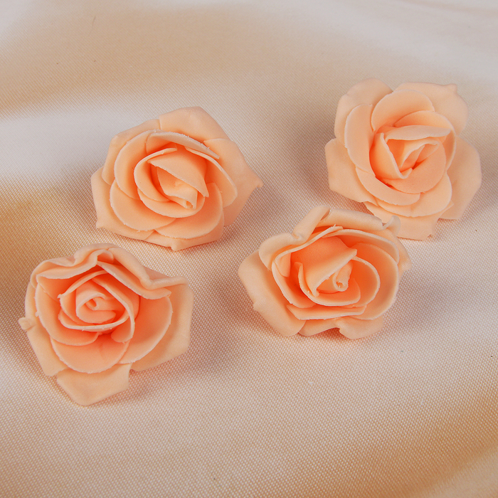 Mašľa-kvetinový svadobný foamiran ručne vyrobený D-5 cm 4 ks broskyňová farba