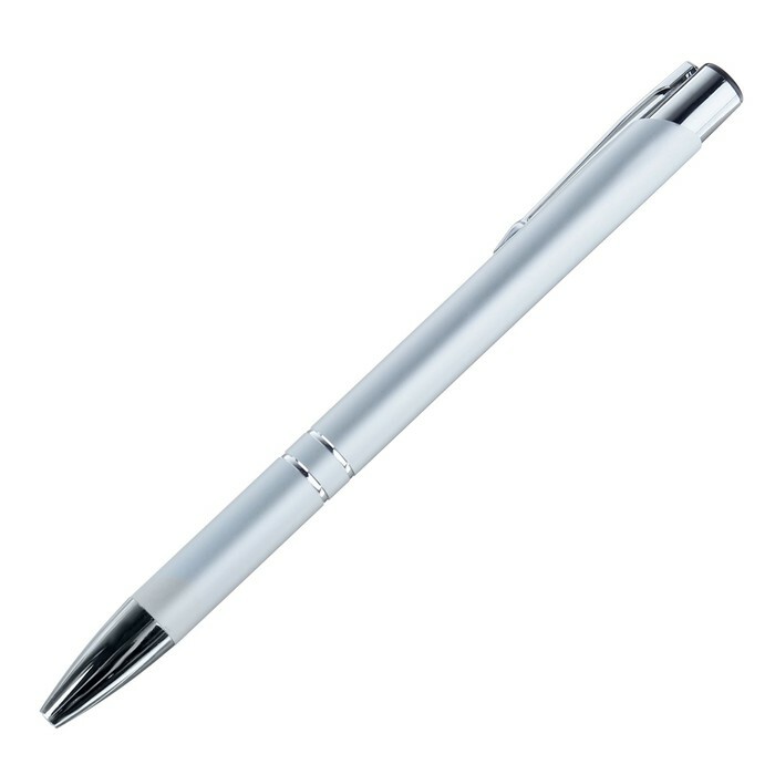 Ballpoint pen auto 0.5mm METAL matt silver body, blue refill