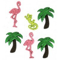 Düğme seti Çeşitli öğeler-parıltılı palmiye ağaçları / flamingolar