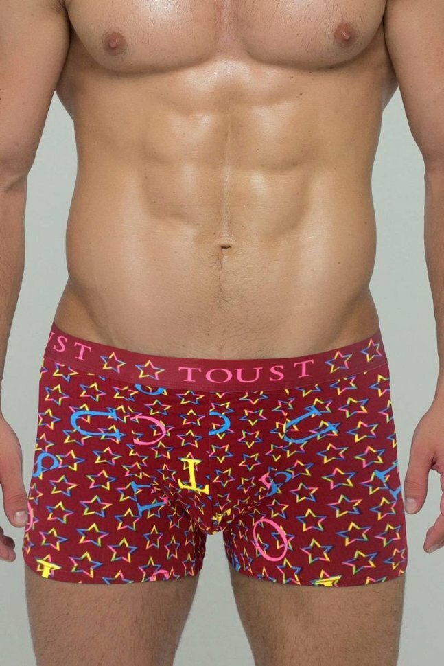 Burgundy Men's Boxer Shorts With Stars And Letters
