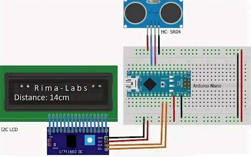 Arduino ultrasonic rangefinder diagram - nothing complicated, each point is indicated