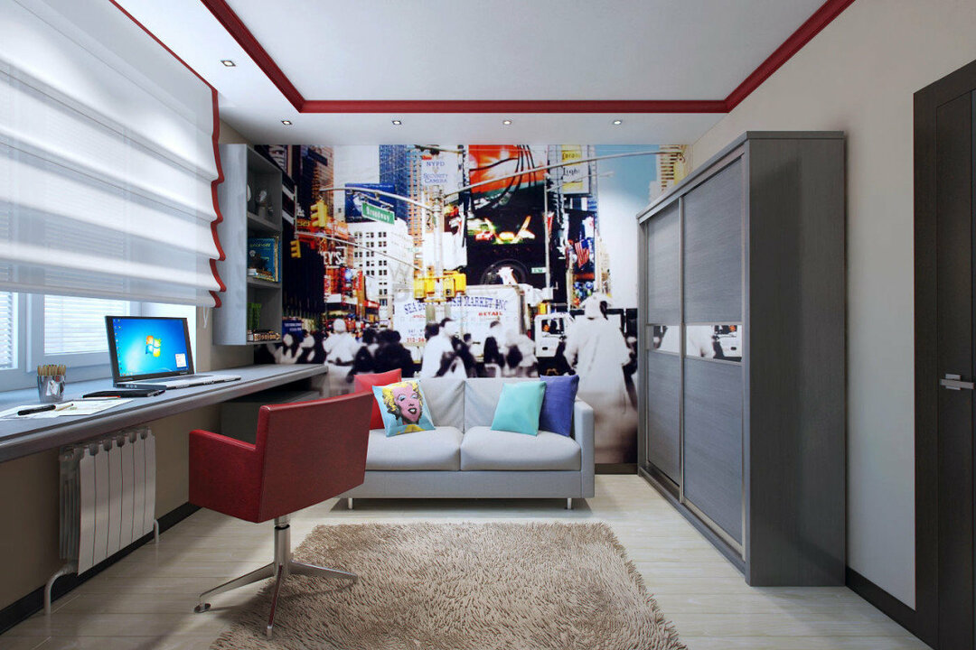 Diseño de una habitación para adolescentes en un estilo moderno.