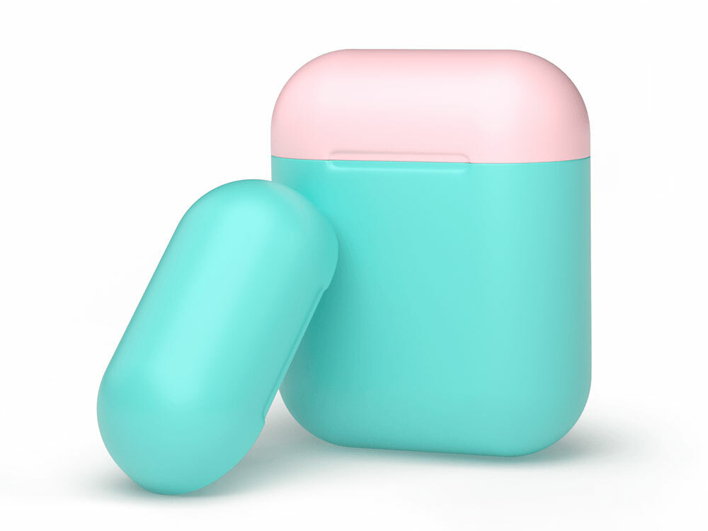 Deppa siliconen AirPods-hoes, tweekleurig (mint / roze)