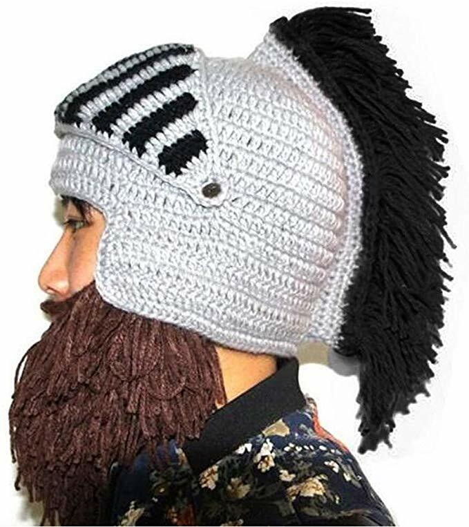 Original knitted hat Helmet with beard color black